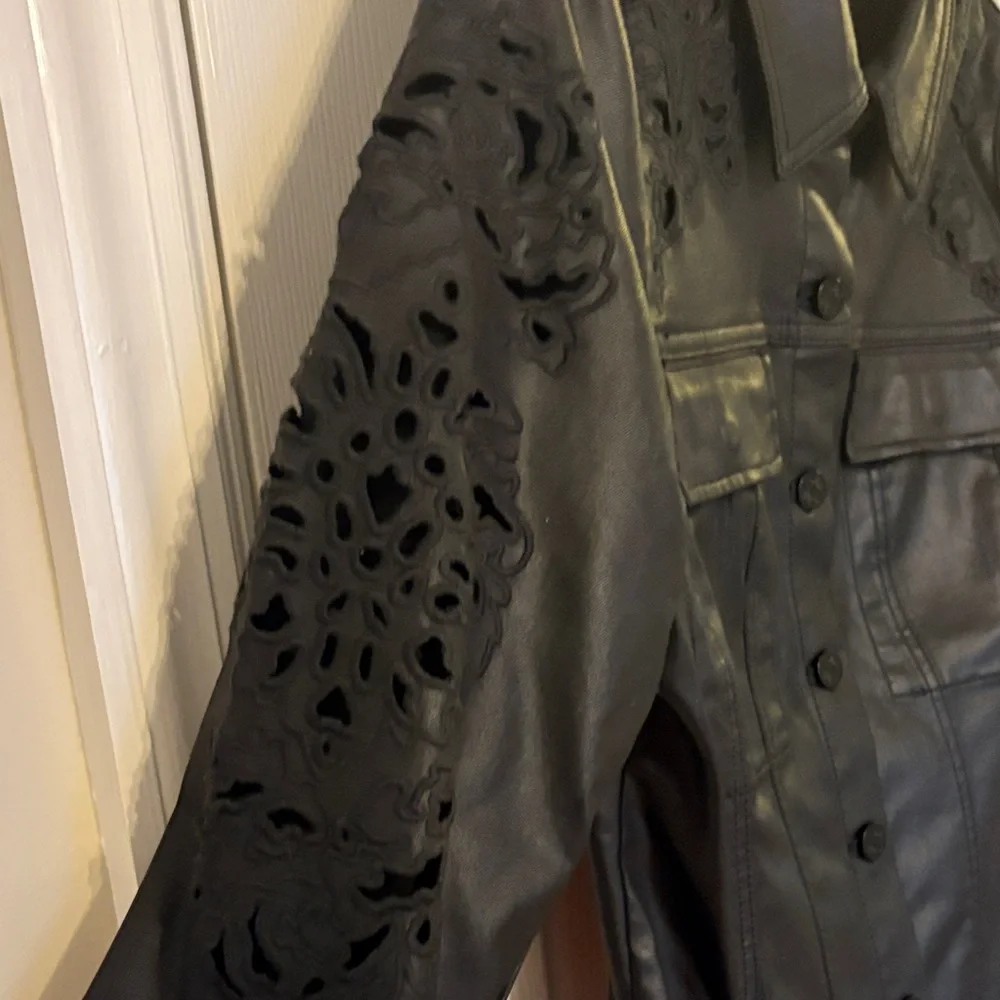 WHBM Black Embroidered Womens coated denim Jacket - Picture 6 of 12